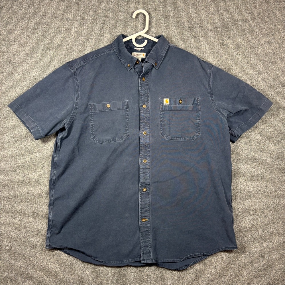 Carhartt Shirt Mens XL Navy Blue Relaxed Fit Short Sleeve Button Down 103555 412